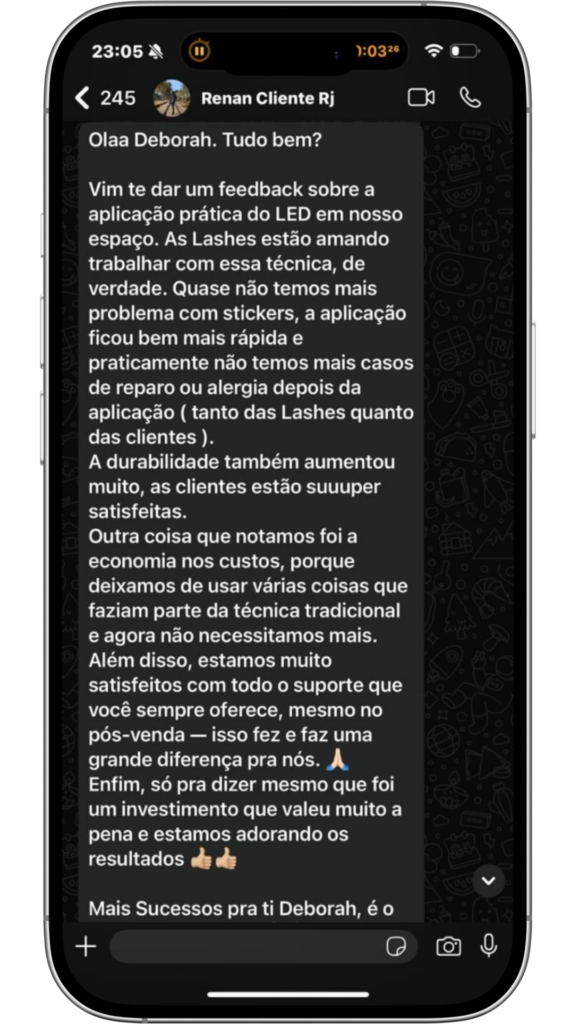 Print de depoimento de aluna